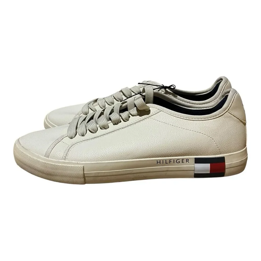 Tommy Hilfiger Sneakers Mens 9 Cream Raspy‎ Lace Up Casual Logo Flag Preppy NEW